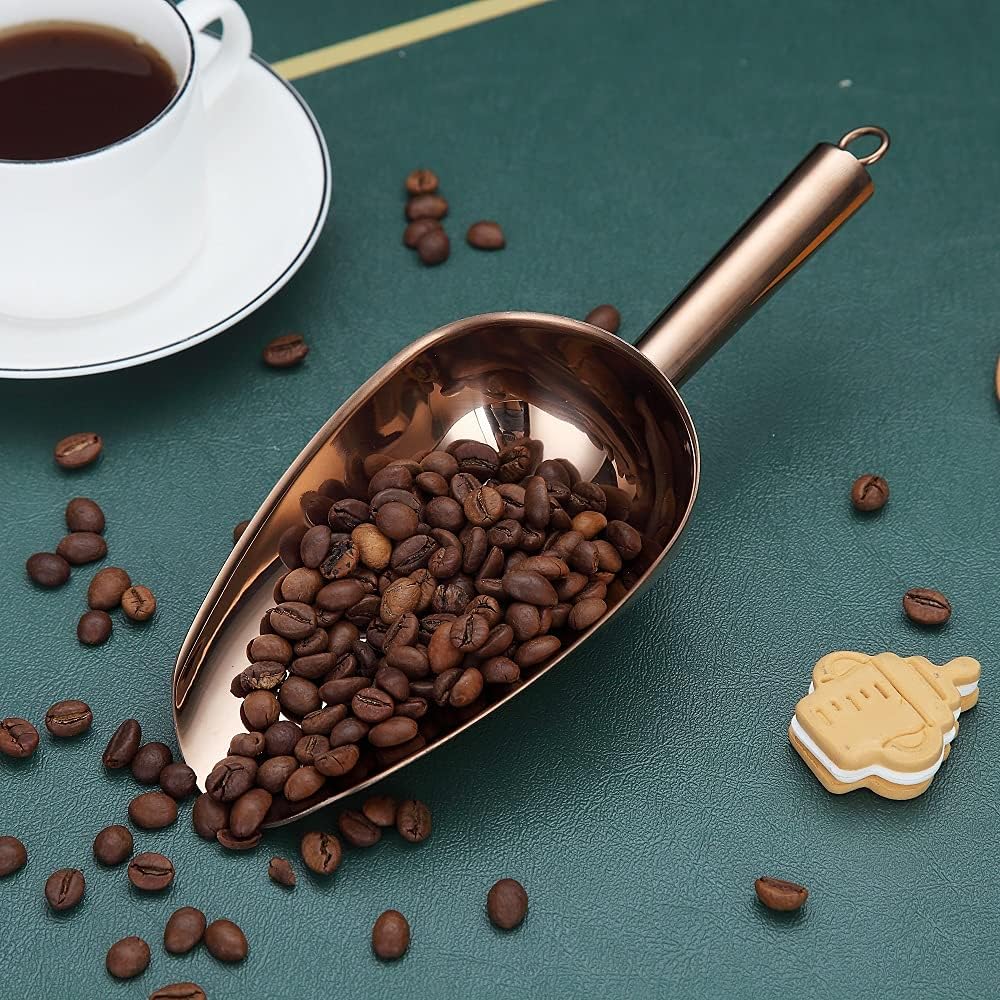 Copper Ice Scoop, Fashion Ice Cream Scoop, Premium Stainless Steel Cookie Scoop, Dog Food Scoop, Sturdy Flour Scoop, Utility Candy Scoop, Dishwasher Safe (8oz/9 Inch)