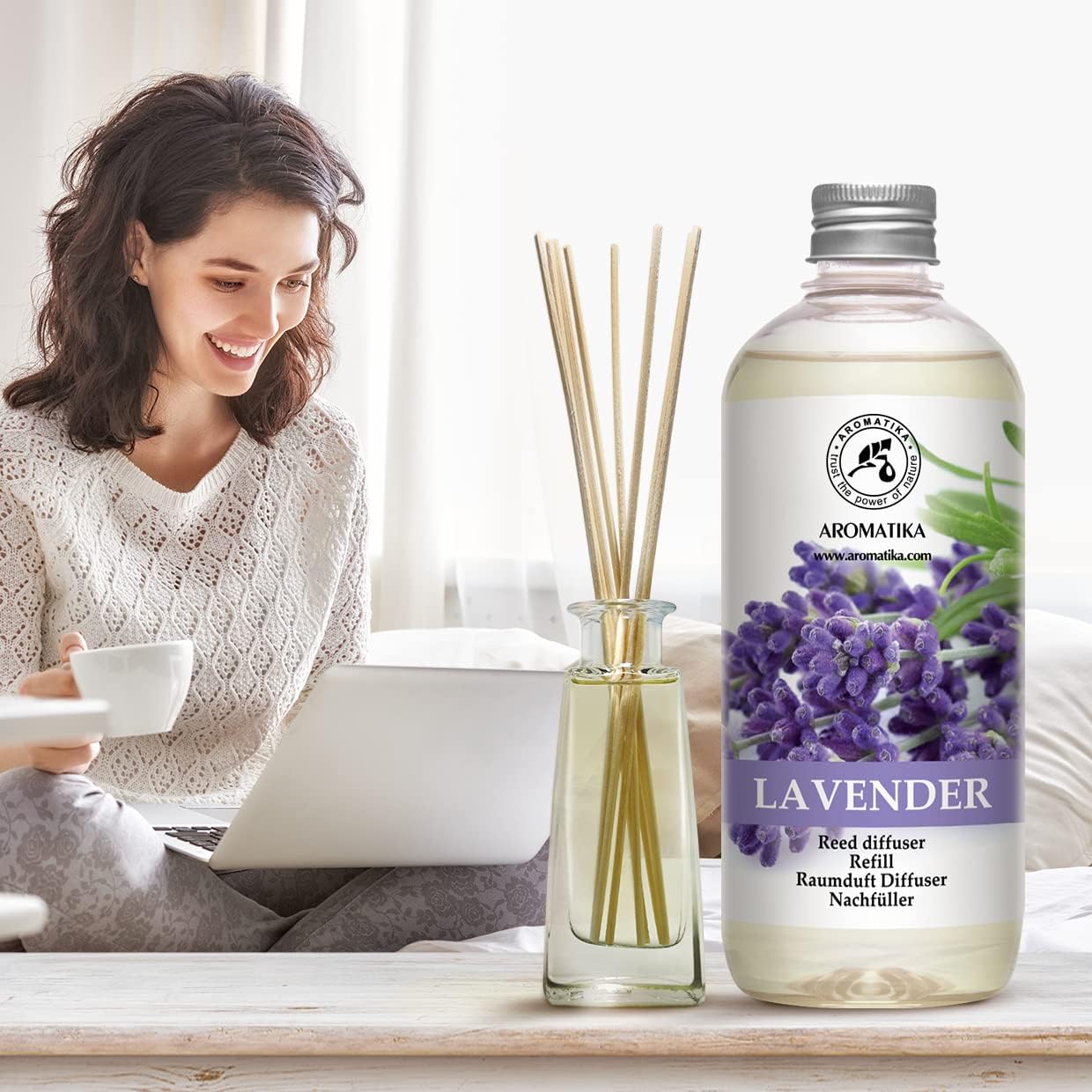 Reed Diffuser Refill Lavender with Lavender Essential Oil 34 Fl Oz - 2 x 500ml - Fragrance Oil Reed Diffuser Refill - Room Diffuser Refill - Lavender Room Freshener - Floral Fragrance - Image 8