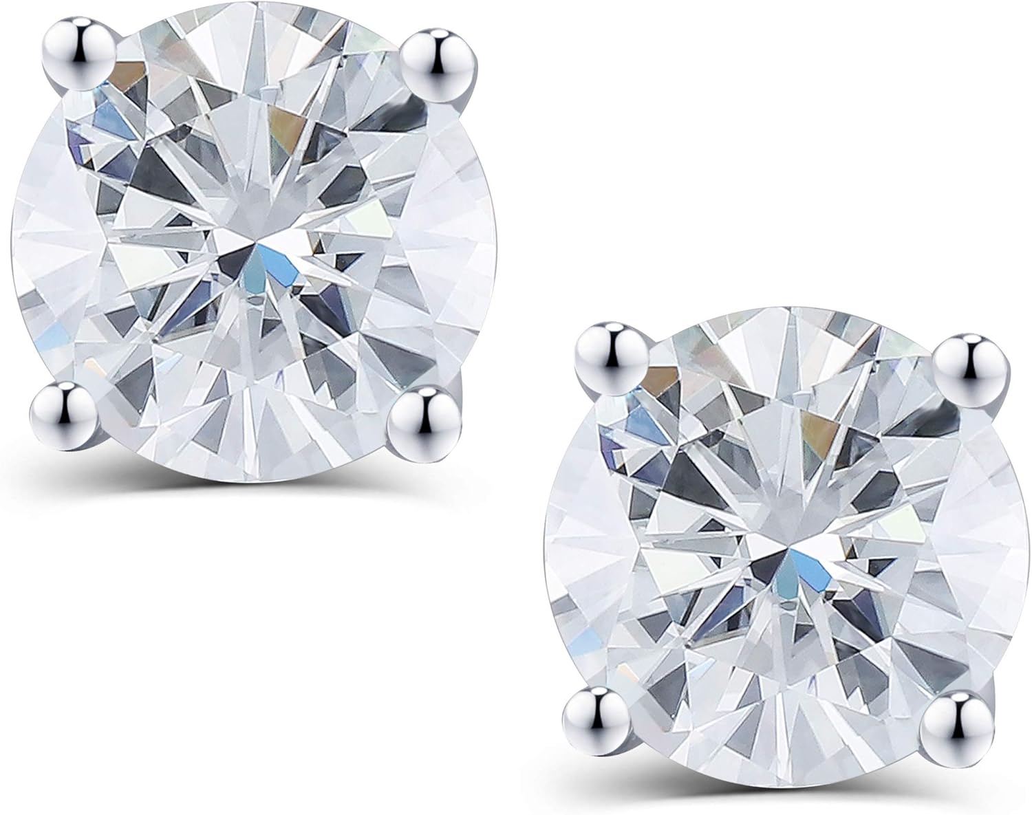 DovEggs 10K White Gold Post 2CTW 6.5MM Lab Grown Moissanite Stud Earrings Sterling Silver Push Back for Women: Clothing, Shoes & Jewelry