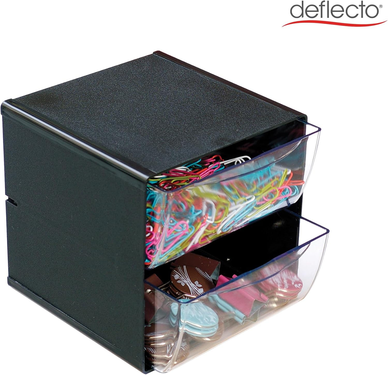 Deflecto Stackable Cube Organizer, 2 Drawers, Black (350104)