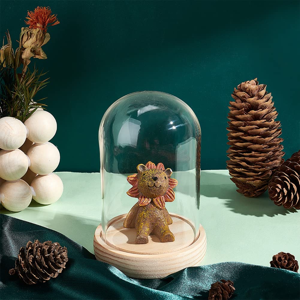 Cloche En Verre Avec Socle Bois - Dôme Display 7,8x9,1cm Pour Déco Et Collections