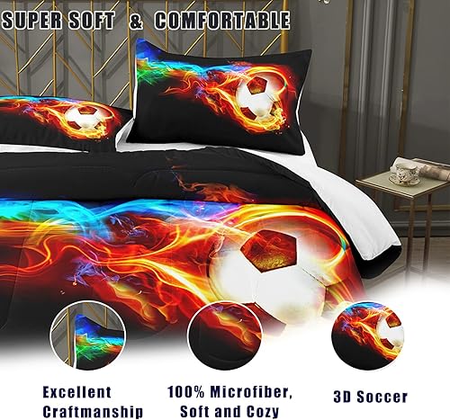 Miniatura 4 de Bodhi Juego de ropa de cama individual para adolescentes, juego de edredón de fútbol para niños, juego de edredón de fútbol tamaño individual con