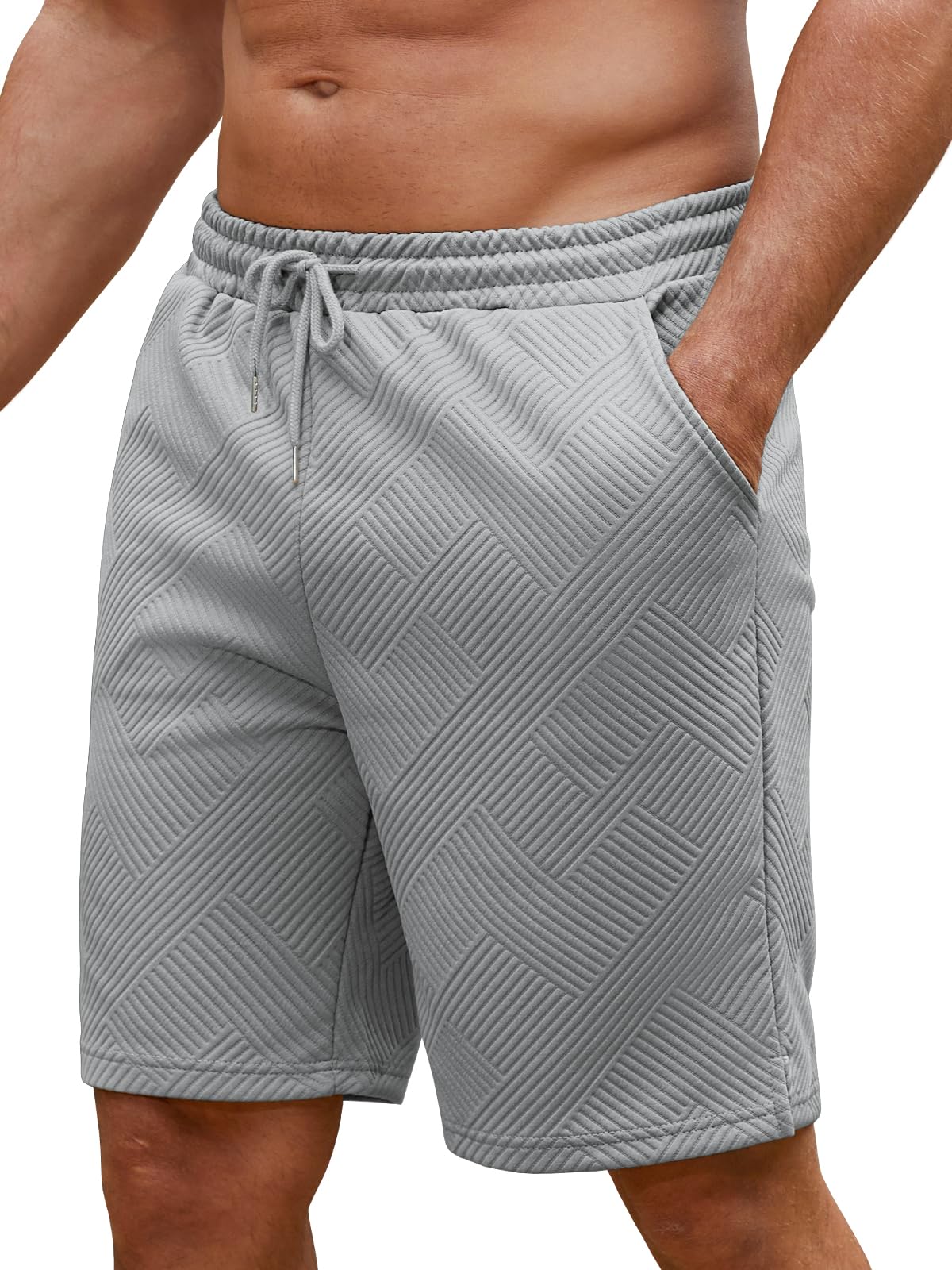 Vorvowry Kurze Hosen Herren Textur Stricken Sommer Shorts mit Kordelzug Elastischer Bund Freizeitshorts mit Taschen Bequeme Atmungsaktive Kurze Hose