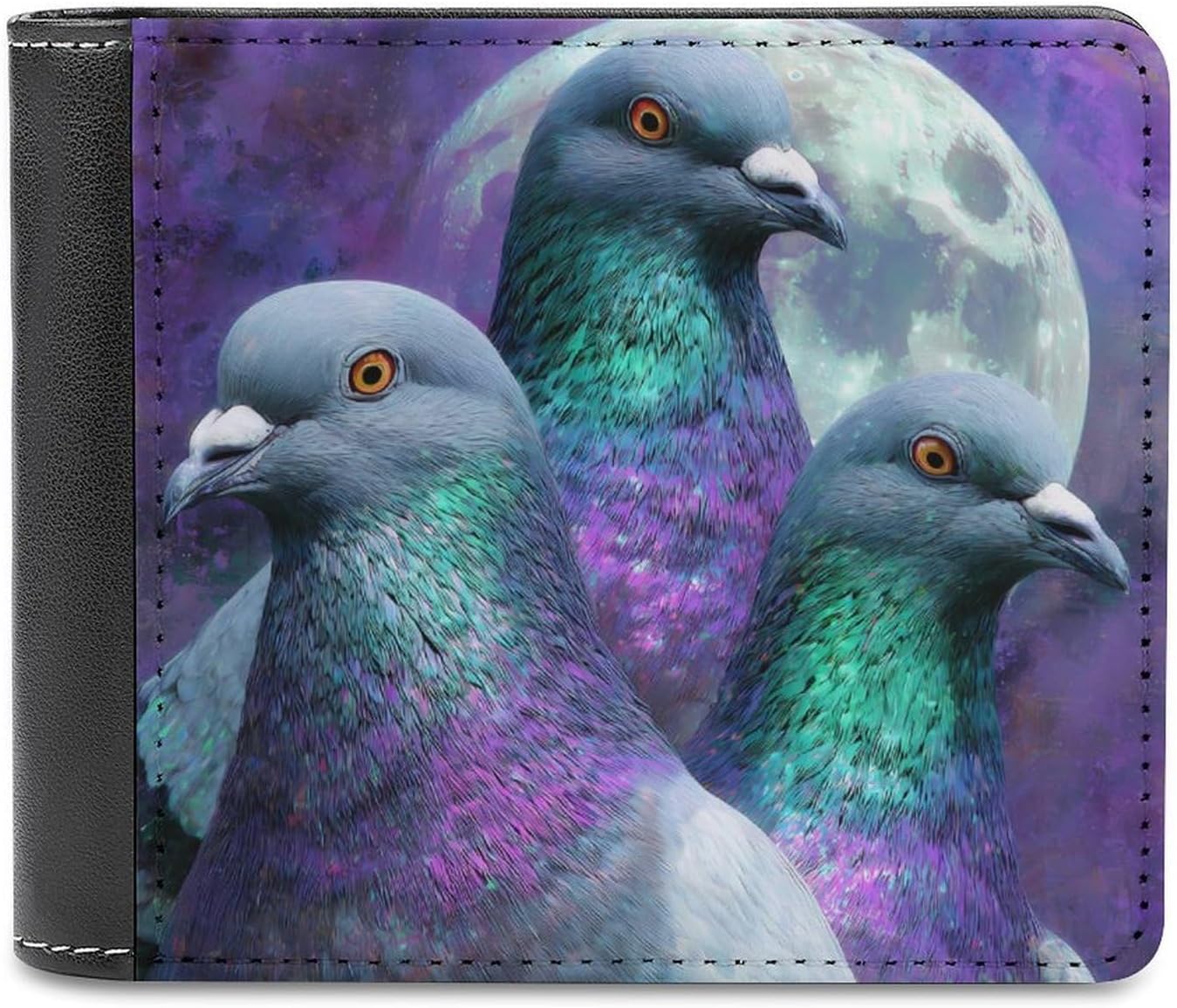 Three Pigeon1 Moon Novelty Wallet Soft Slim Front Pocket Bifold Purse with ID Credit Card Holder