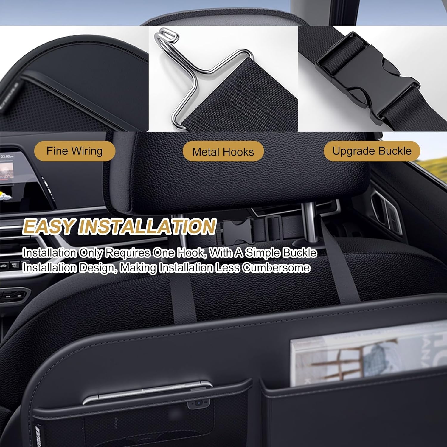 Leather Car Seat Back Protectors Kick,Backseat Car Organizer,Universal Car,with 6 Different Size Storage Pockets,Mats Travel Accessories