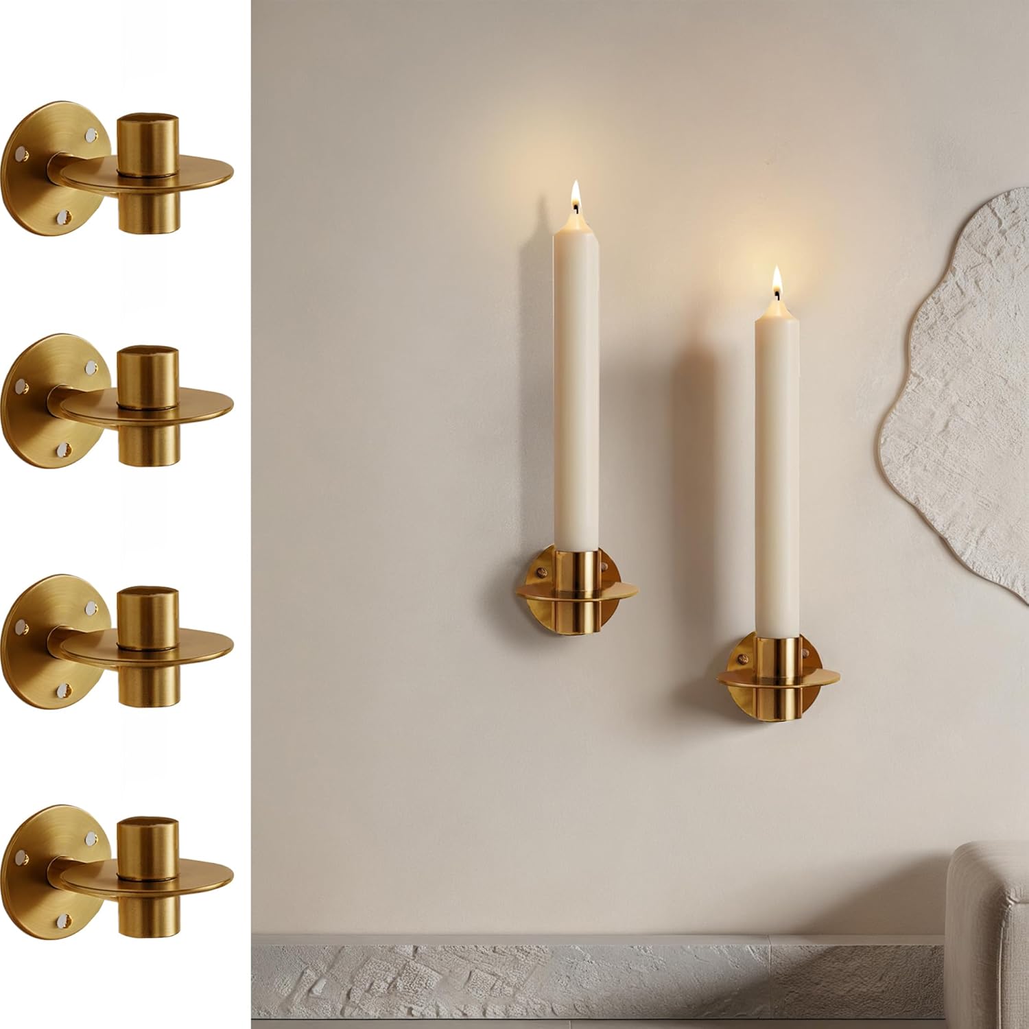 Set of 4 Candle Sconces Gold Wall Candle Holder Set for Living Room, Dining Room, Fireplace,Entrance, Christmas Wall Decoration