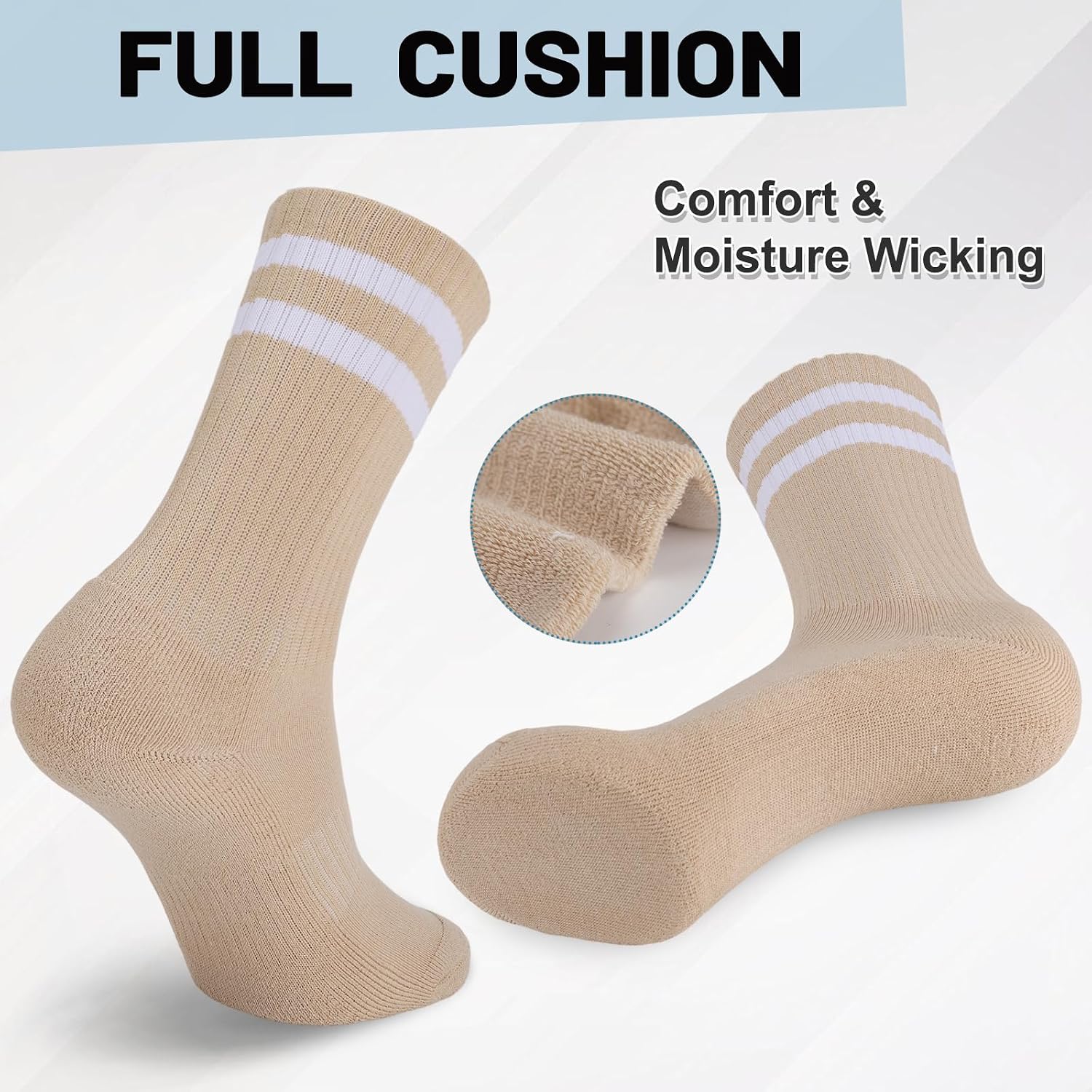 Ultrafun 5 Pairs Striped Crew Socks Cotton Cushioned Athletic Sports Running Socks for Men Women Teens