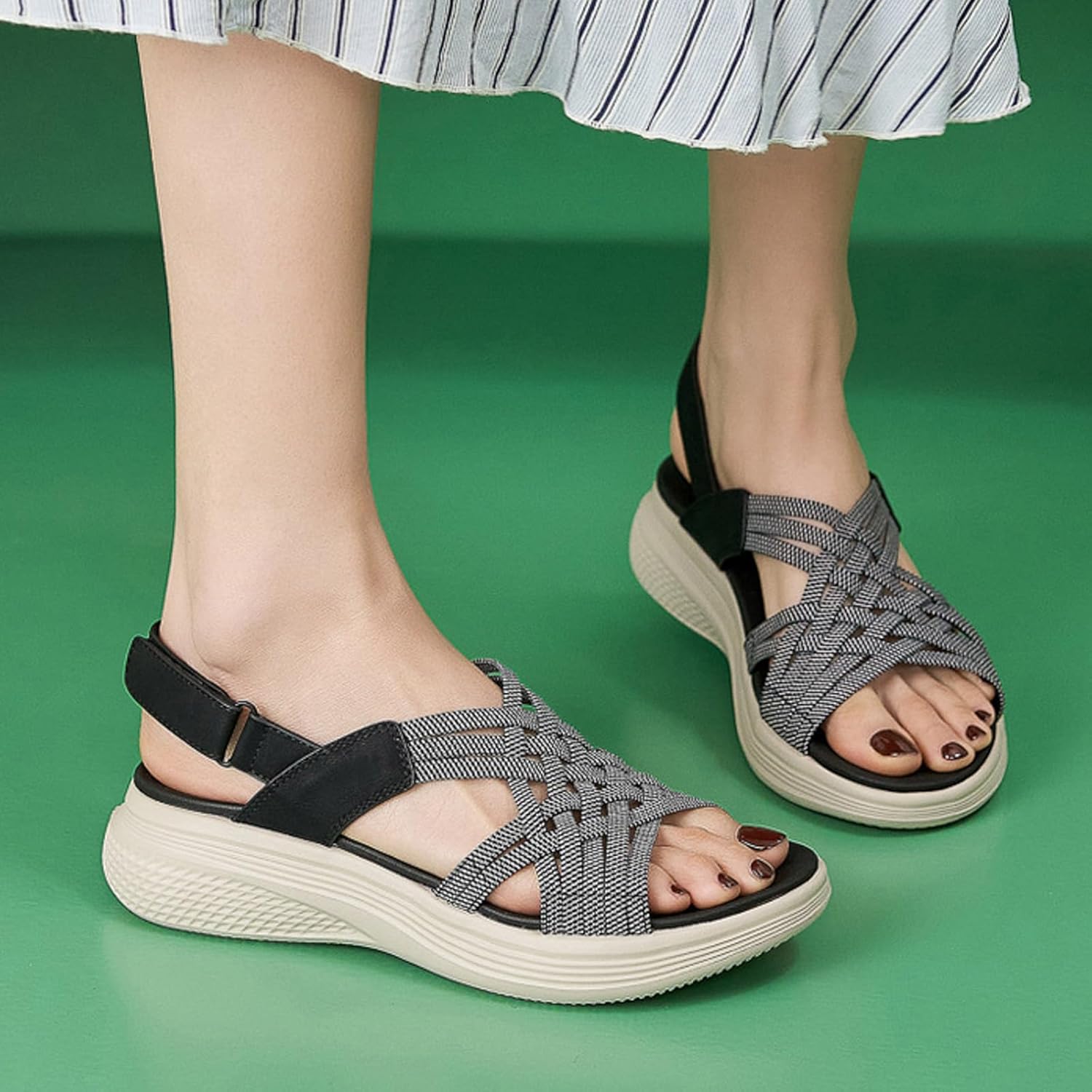 ZSpzx Women Platform Sandals,Breathable Ladies Dress Casual Shoe Summer Fashion Non-Slip Beach Vacation Slippers Indoor Outdoor Peep Toe Sport Sneakers Comfortable Slip-On Walking Footwear