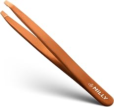 Professional Slanted Tweezers for Women and Men | High Carbon Stainless Steel Sharp Tweezer | Tweezers for Women Facial Hair Plucking, Hand-Filed & Aligned Precision Tips - Rose Gold