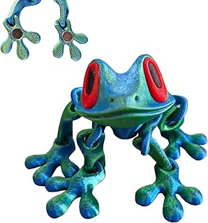 3D Printed Magnet Frog Toy, Funny Refrigerator Magnetic Fridge, Realistic with Multiple Movable Joints Articulated for MetalSurfaces, Home Kitchen Office Decor (Blue&Green)