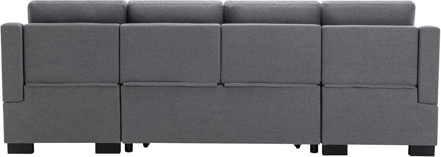 FANYE U-Shaped Symmetrical Oversized Sleeper Sectional Sofa Soft Linen Upholstered Convertible Sofabed W/Reversible Storage Chaise*2,Pull Out Sleep Couch Bed and 2 Pillows for Living Room