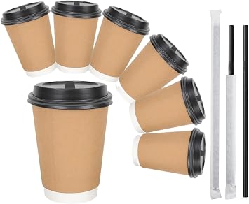50/100 Set 280ml/400ml Insulated Double Layer Paper Cups Retractable Lids Set Disposable Cups Paper Cups with Lids Heat Resistant Paper Cups Takeaway Commercial Cardboard Cups Craft Cups Double Wall