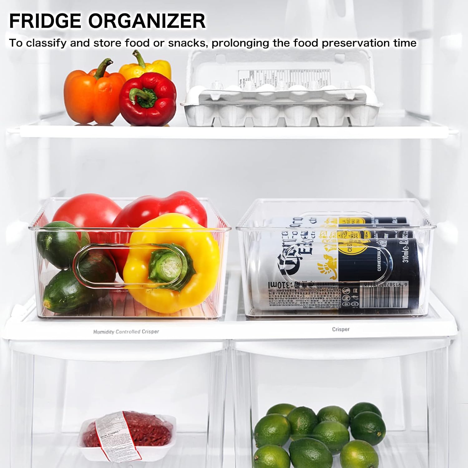 Shopwithgreen Clear Refrigerator Organizer Bins,10 PCS Stackable Food Storage Organizer with Handle, BPA Free and Plastic Freezer Organizer for Fridge, Pantry, Cabinet, Kitchen Countertops