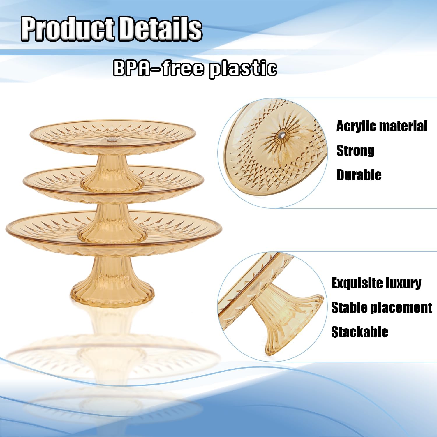 Plastic Cake Stand, 3 Pack Clear Cake Stands Tall Cake Stand,Cake Display Stand for Wedding, Event, Party, Cake Holder for Cupcake Dessert Pizza