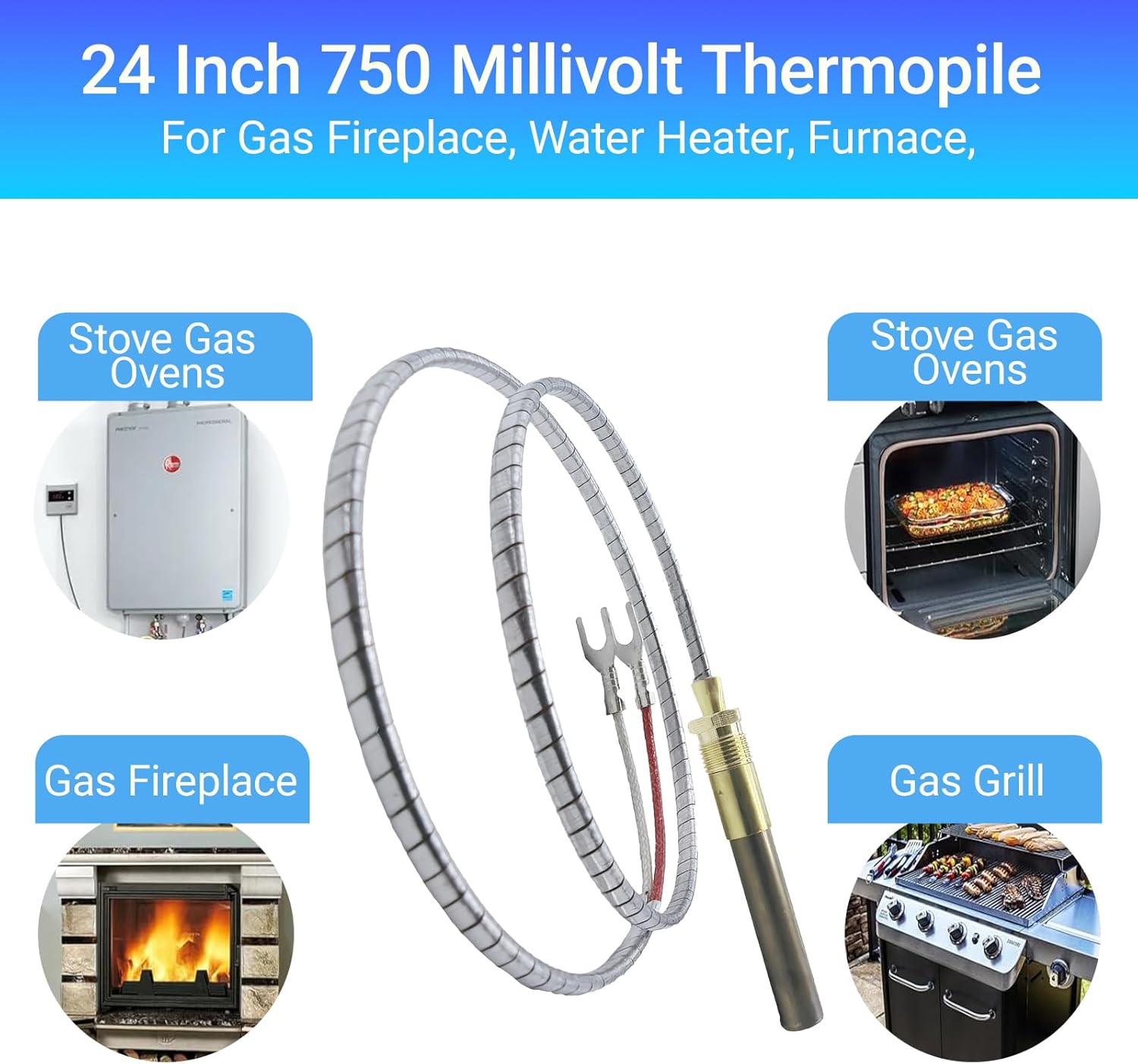 bizhala Universal 24 Inch 750mV Thermopile Generator – Direct Replacement for Q313A, Fits Gas Fireplaces, Water Heaters, Ovens, Fryers & Grills | Compatible with Empire, Heatilator, PITCO Models image 3 of 4 B0FN3PYZ5M