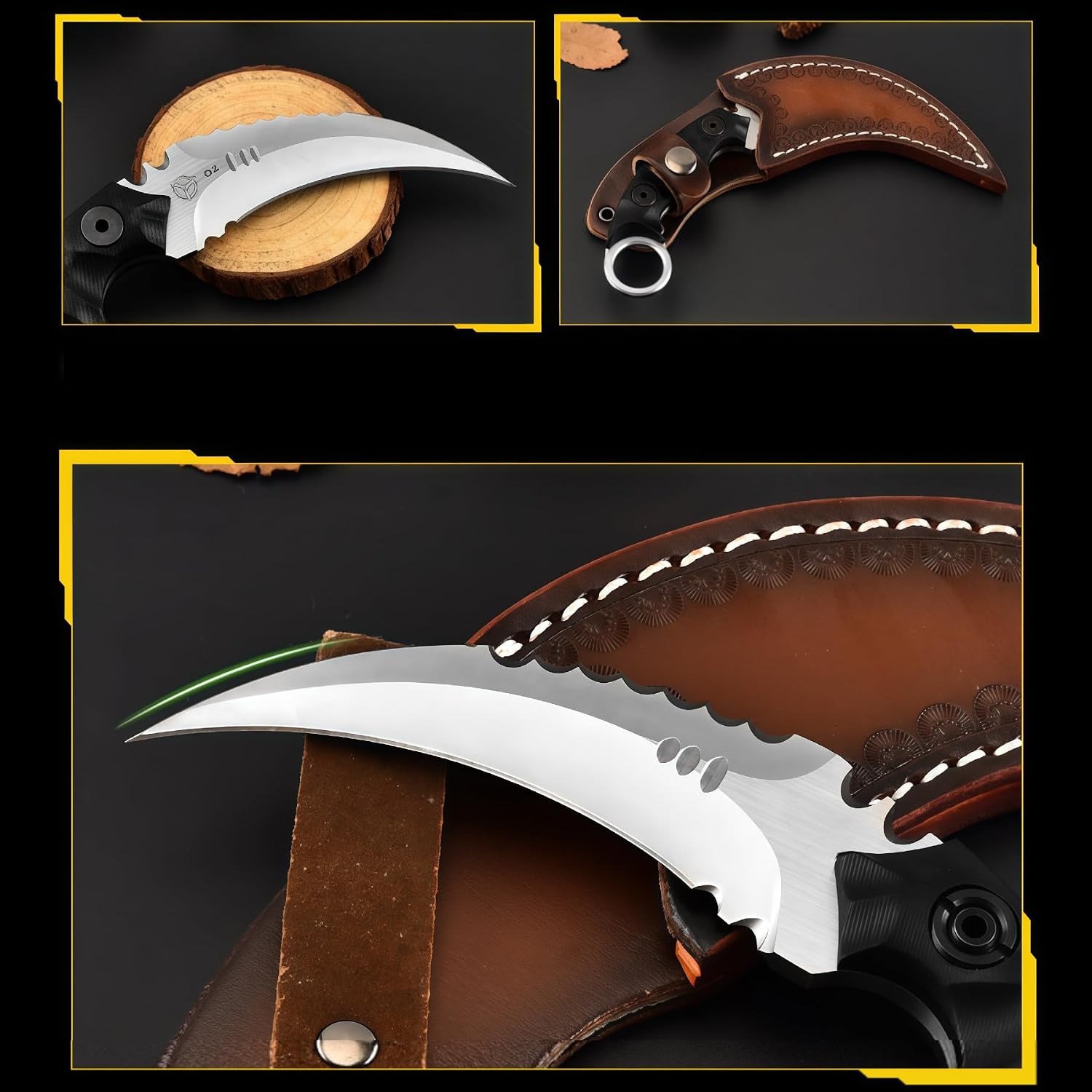 Knives for Men, Hunting Knives & Tools, HRC 60, High-Hardness D2 Steel Blade, G10 Handle, Leather Sheath, Outdoor Knife for Self Defense, Fixed Blade Knife, Gifts for Guys
