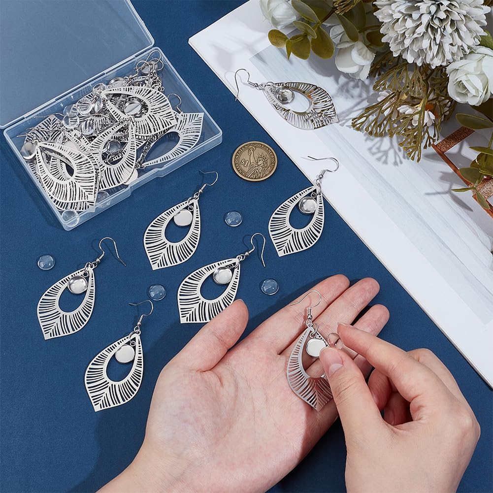 UNICRAFTALE 20 Sets Stainless Steel Teardrop Dangle Earring Making Kits Blank Dome Dangle Earrings Transparent Ear Hooks with Glass Cabochon Glass Cabochon Settings for Jewelry Making