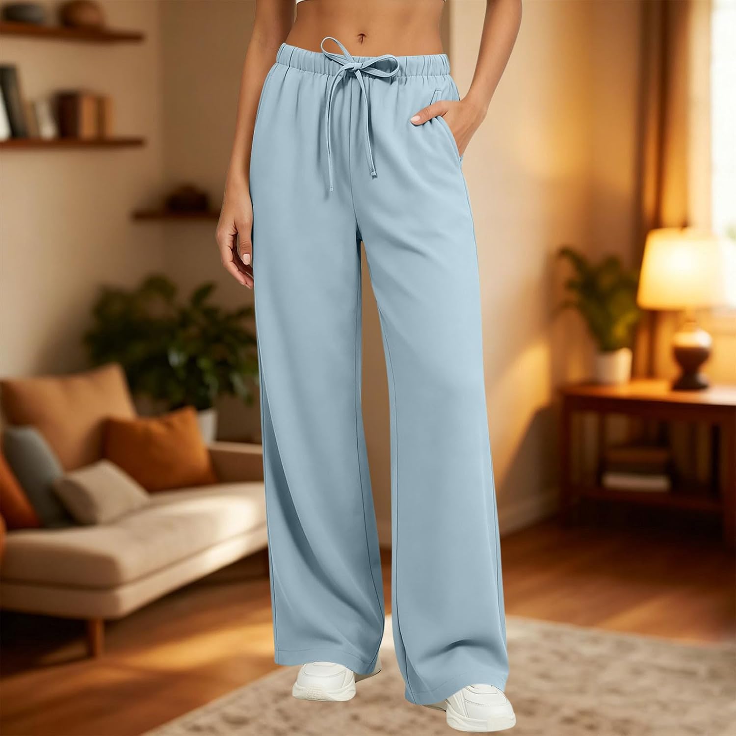 Women's Wide Leg Baggy Sweatpants with Pockets Drawstring Pants