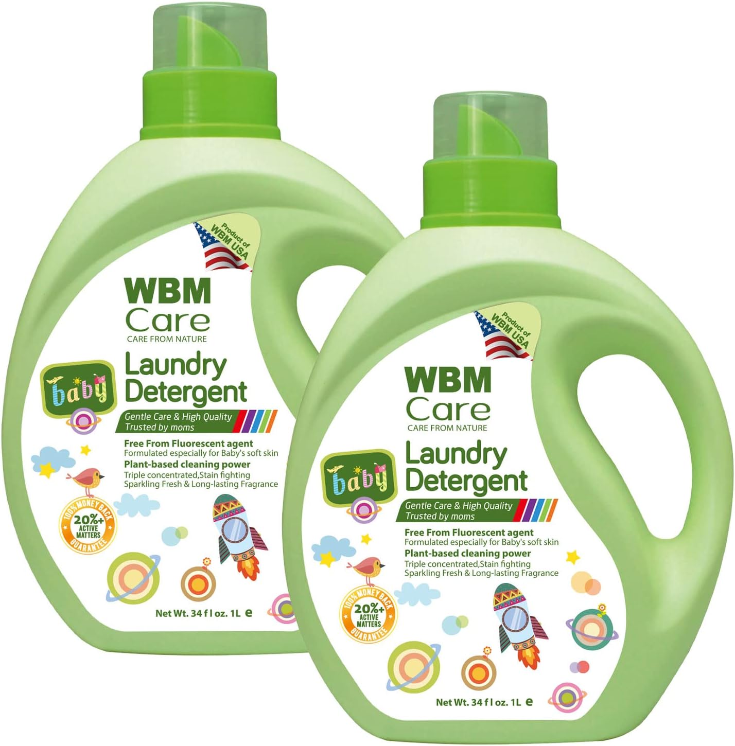 Care Natural Liquid Baby Laundry Detergent | Gentle Formula for Baby's Sensitive Skin | 34 oz, 100 Loads | Convenient 2-Pack for All Your Laundry Needs