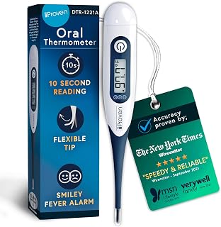 IPROVEN® Rectal and Oral Digital Thermometer for The Whole Family, Measures in 10 Seconds, with Flexible Tip, Fever Alarm, Hardcase