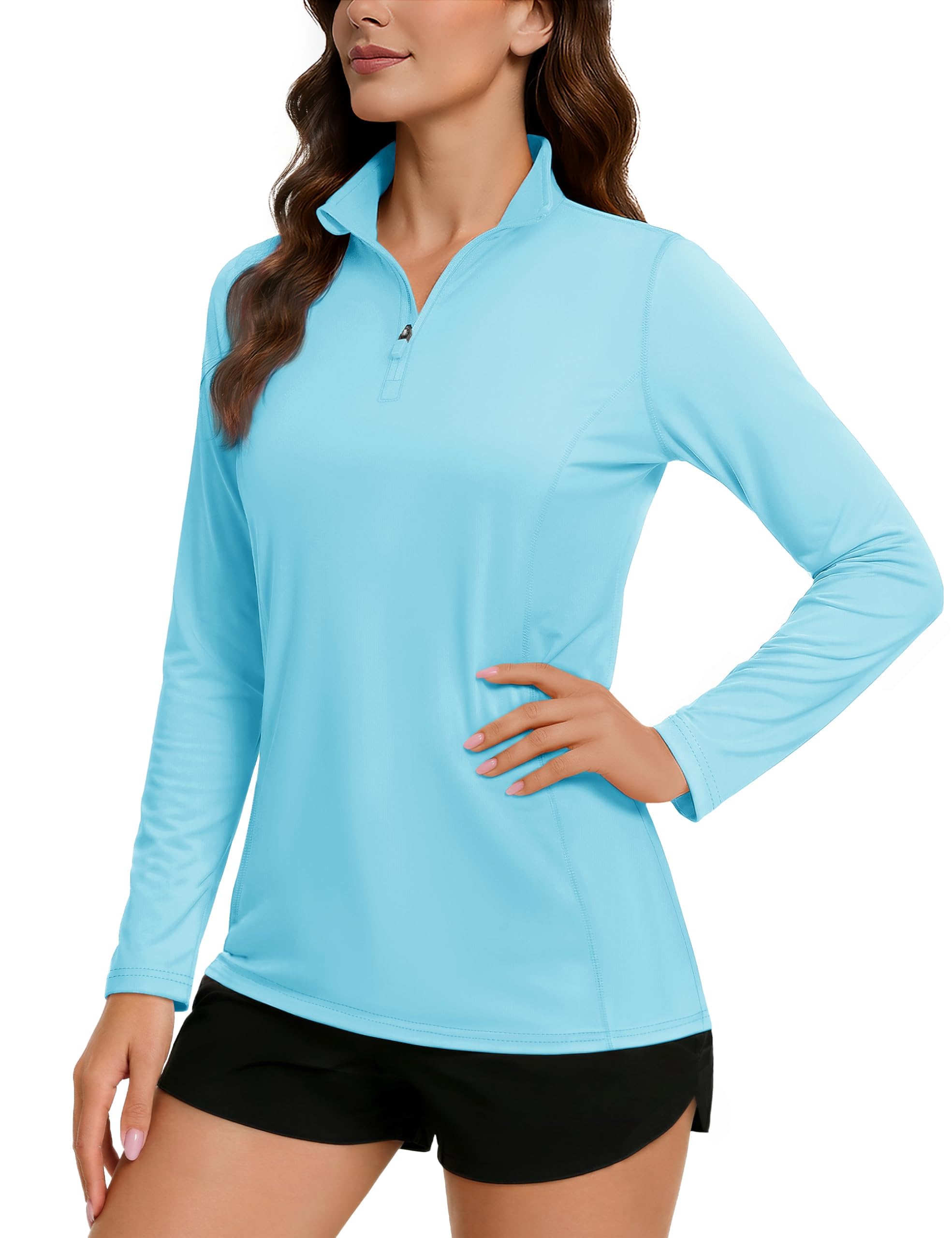 TACVASEN Damen Langarm Uv-Schutz UPF 50+ 1/4 Reißverschluss Langarmshirt Rash-Guard-Shirt