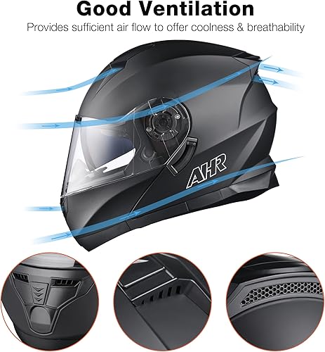 Miniatura 4 de AHR - Casco modular y abatible de motocicleta, de cara completa con certificación DOT y visera doble, para motocross