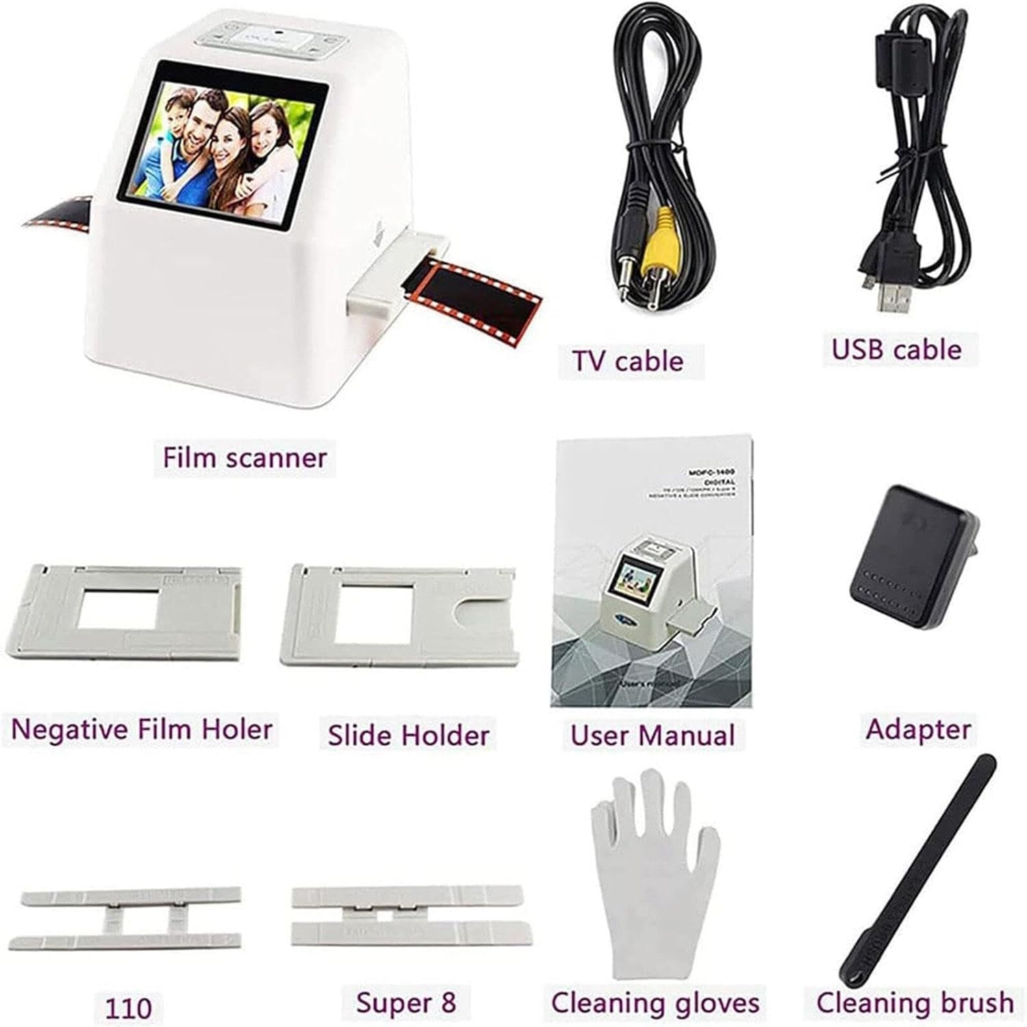 High Resolution Film Slide Scanner 22mp to Convert 135/126/110/Film, Slides, Negatives to JPEG, USB/SD Digital Film Converter