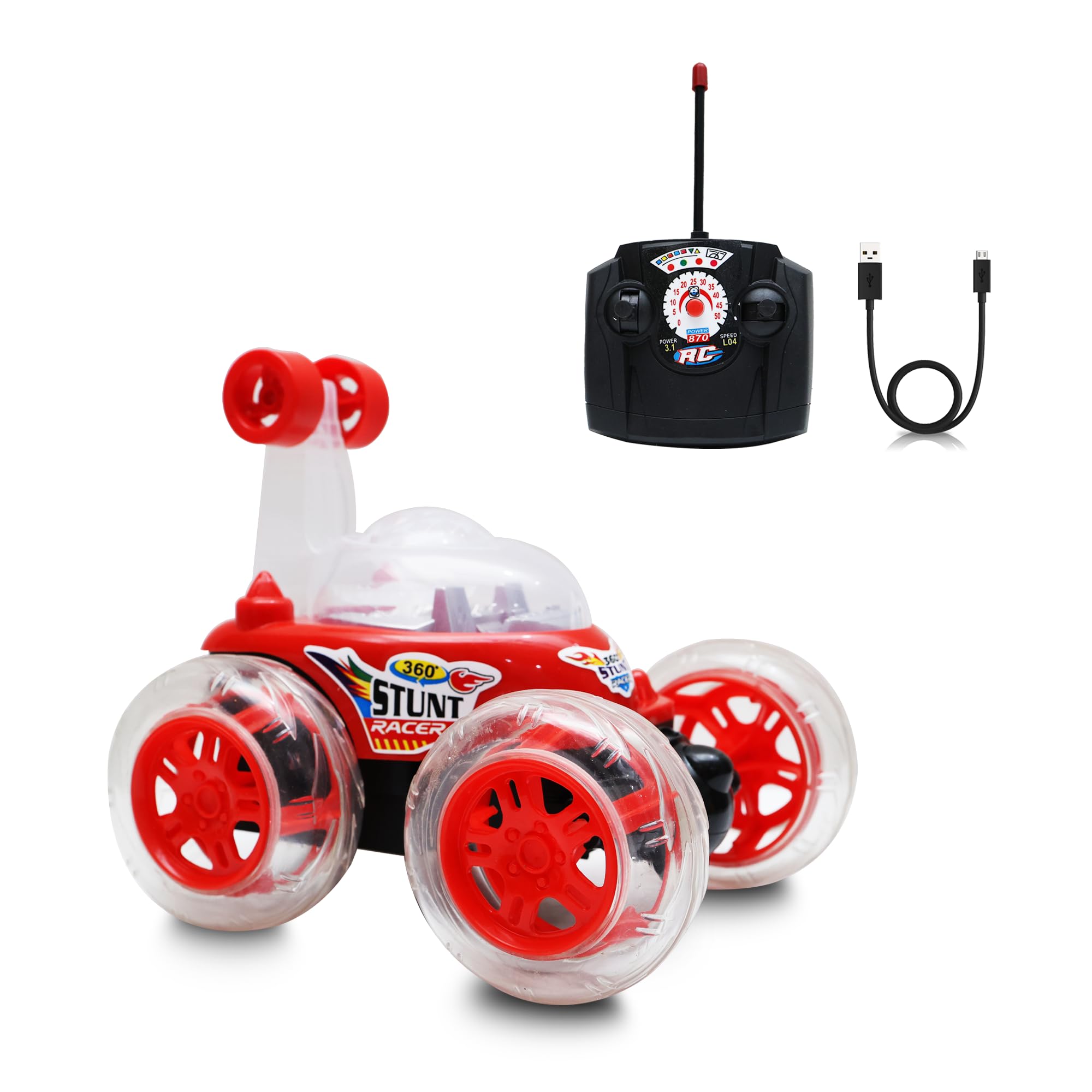 Wonder Remote Control Rotating Rolling Stunt RC Car Toys for Kids Off Road Vehicle Toy Cars Kids Monster Truck Rock Climbing Car Toy 2-10 Year- Red