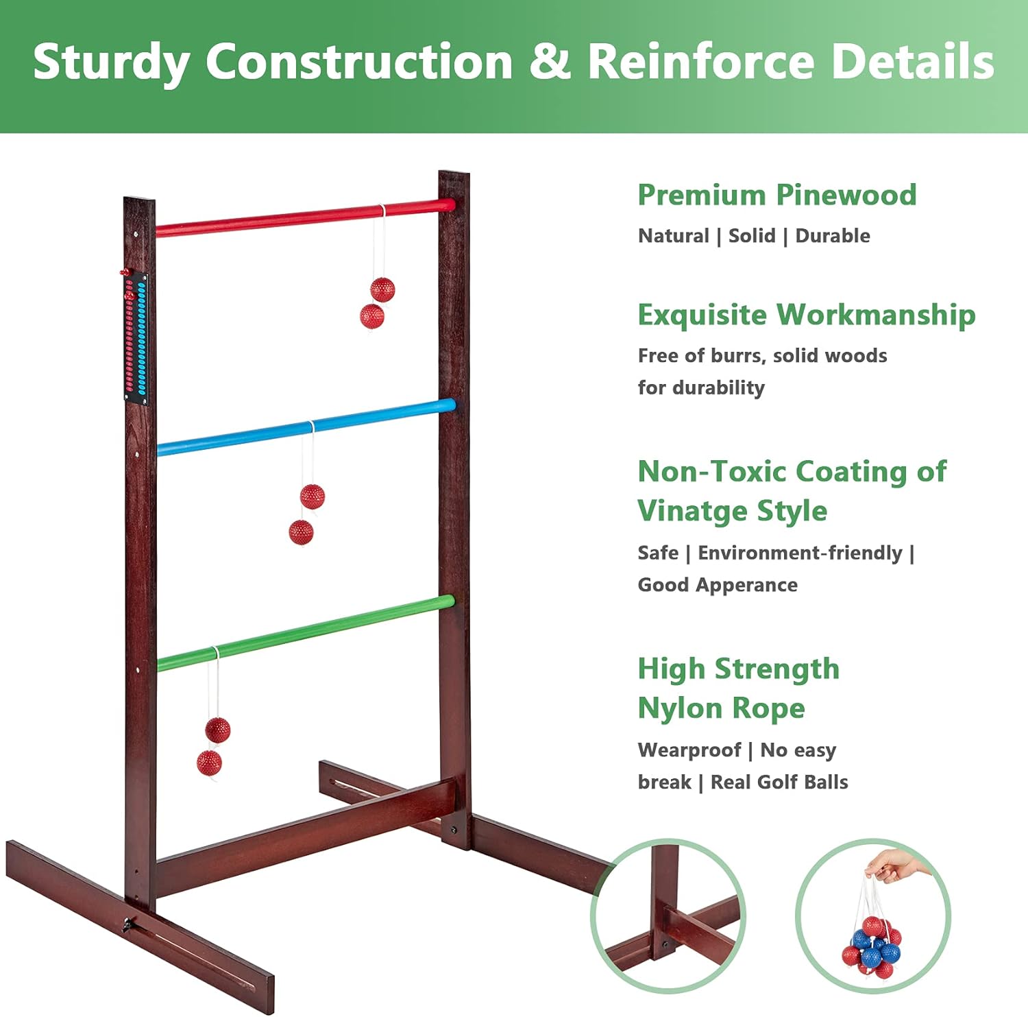 SpeedArmis Retro Ladder Toss Game Set, 35In Rubber Wooden Ladder Ball Golf Lawn Game with 6 Bolo Balls & Carrying Case - Outdoor Yard Game for Kids Adults Family : Sports & Outdoors