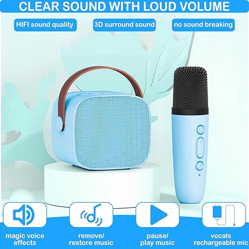 Miniatura 26 de Mini máquina de karaoke para niños de 4 a 12 años, altavoz Bluetooth con 2 micrófonos inalámbricos y luces LED, regalos de cumpleaños de Navidad