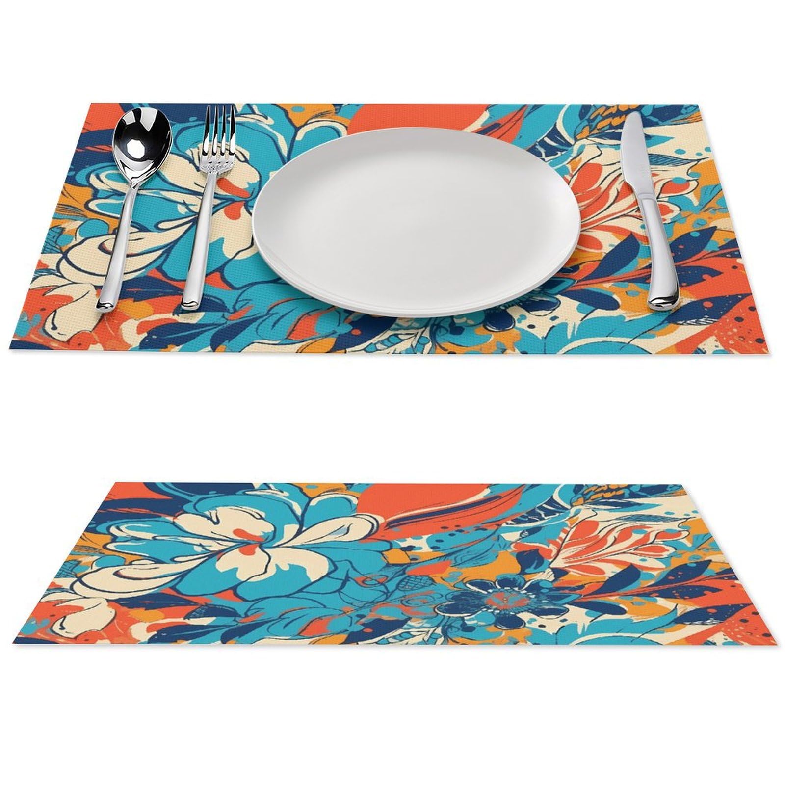 Sets de table graphiques colorés pour repas en extérieur et intérieur