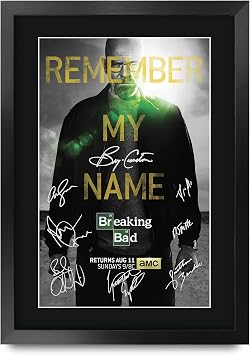 HWC Trading Breaking Bad TV Series Poster The Cast Signed 16" x 12" Framed Gift Printed Autograph Film Print Photo Picture Display - 16 x 12 Inches Framed
