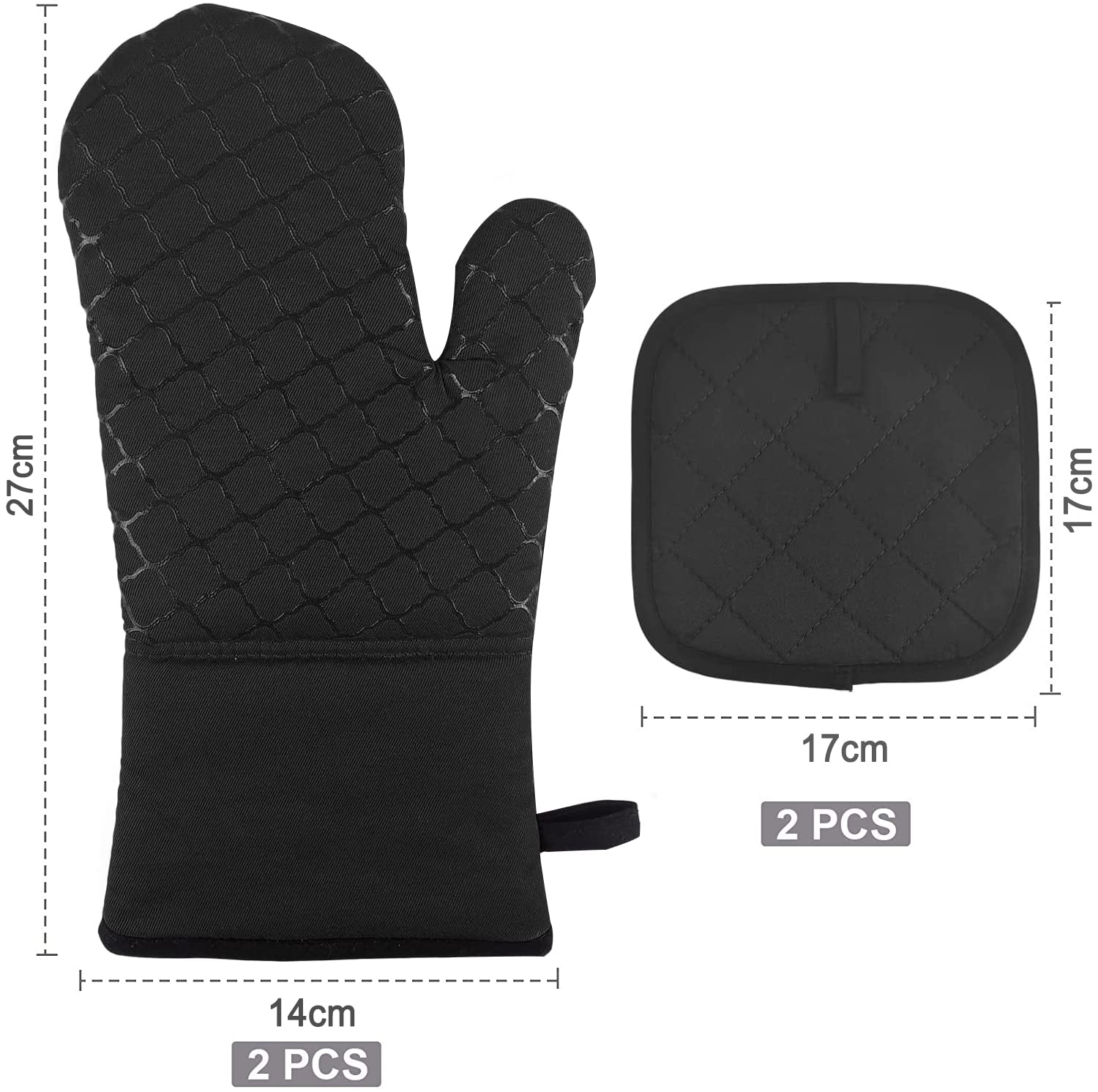 Ofenhandschuhe Set 5-teilig - Hitzebeständig Bis 300°C Mit Rutschfester Silikon-Oberfläche