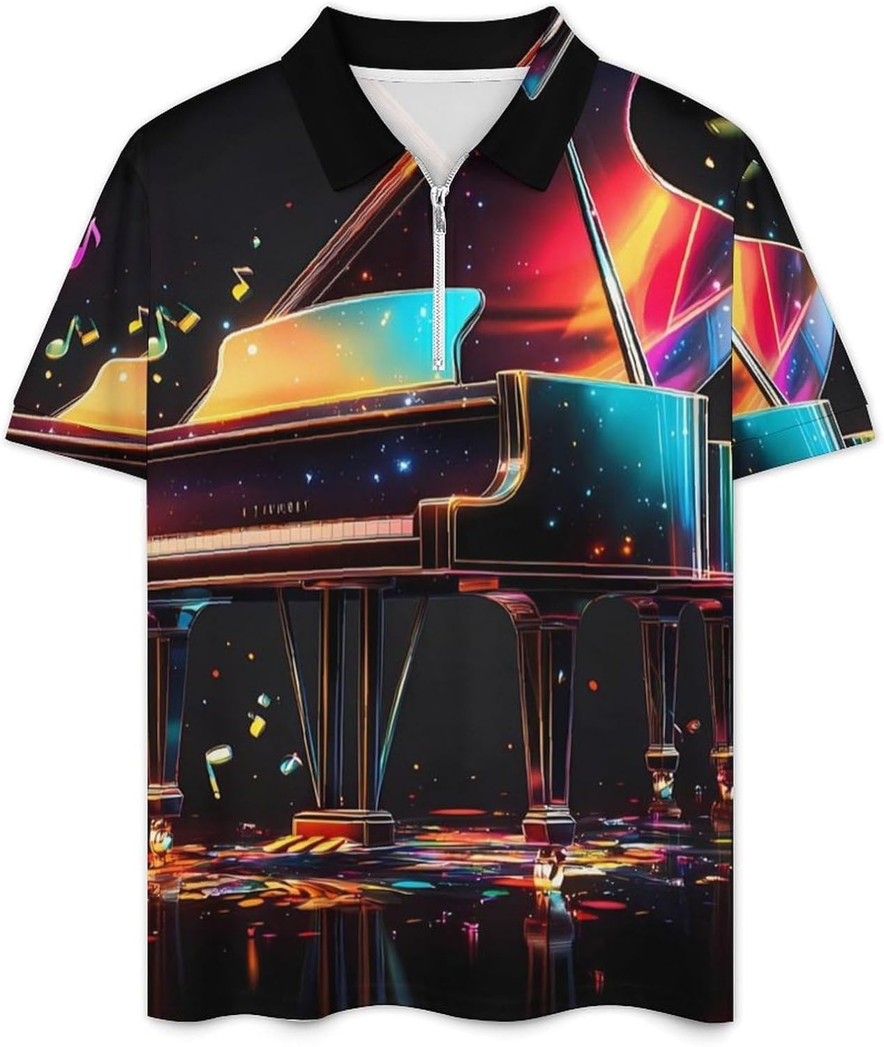 Colorful Piano Keyboard Music Note Mens Polo Shirts Track Suits 2 Piece Short Sleeve Sweatsuit 1/4 Zip Golf Loungewear for Sports