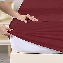 100% Waterproof Premium Cotton Feel Mattress Protector | Ultra Soft Breathable & Hypoallergenic Fitted Bed Protector Terry Cover (Maroon, Single Bed 72 x 36,6 x 3 Feet)