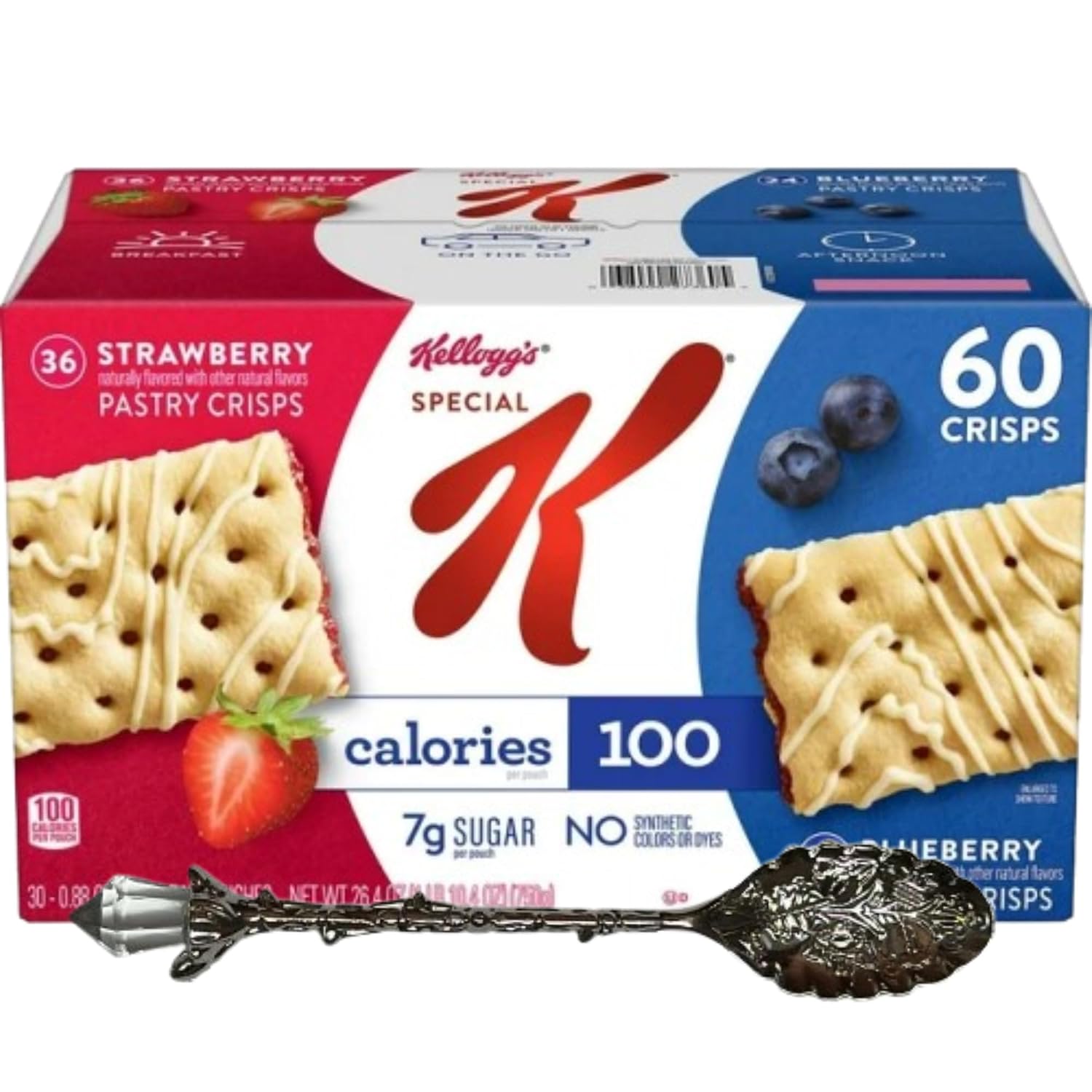Kelloggs Special K Pastry Crisps Variety Pack 26.4 oz – 60 Total Crisps – 100 Calories Per Serving – Includes Candy Freezer Gem Spoon (Strawberry & Blueberry) Gem Spoon