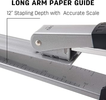 Deli Long Reach Stapler with 1000 Staples, 20 Sheet Capacity, Silver | Long Arm Standard Staplers for Booklet or Book Binding