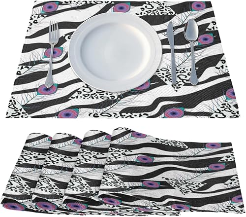 Miniatura 2 de Funny Animal Skin Prints Decor Placemats Set of 4 Table Mats Washable Placemat Waterproof Place Mats for Party Home Dining Table Decor 18x12 in