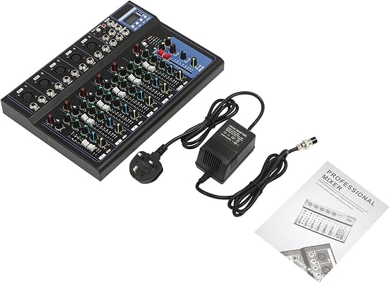 Professional Audio Mixer 7 Channel DJ Mixer Sound Board Console Stereo Sound Mixer, Bluetooth USB Computer MP3 Input 48V Phantom Power for DJ Recording Studio Home Karaoke