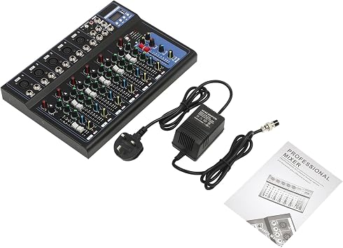 Professional Audio Mixer 7 Channel DJ Mixer Sound Board Console Stereo Sound Mixer, Bluetooth USB Computer MP3 Input 48V Phantom Power for DJ Recording Studio Home Karaoke