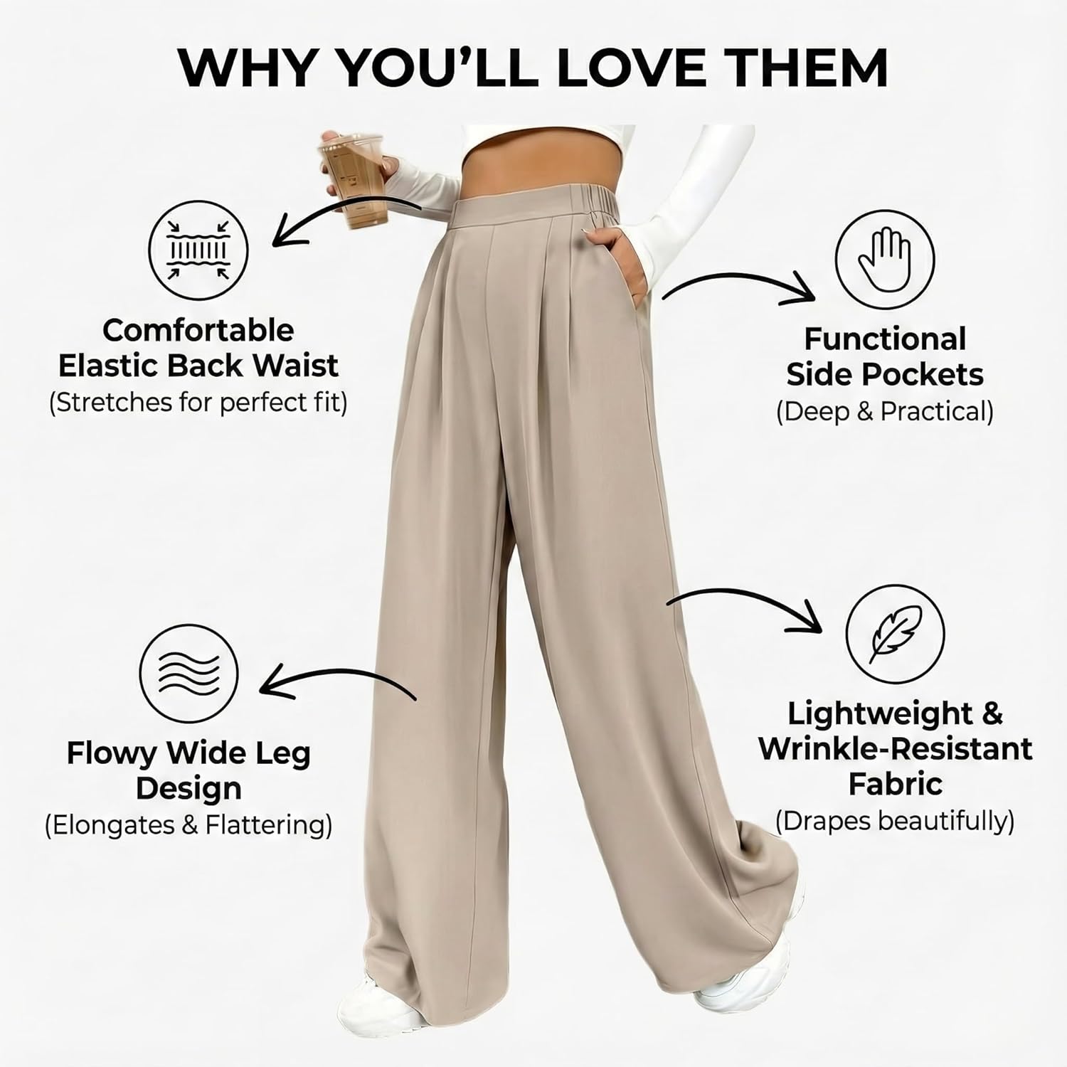 Women's High Waist Pleated Wide Leg Palazzo Pants Casual Loose Flowy Suit Trousers with Pockets Work Office Streetwear - Image 6