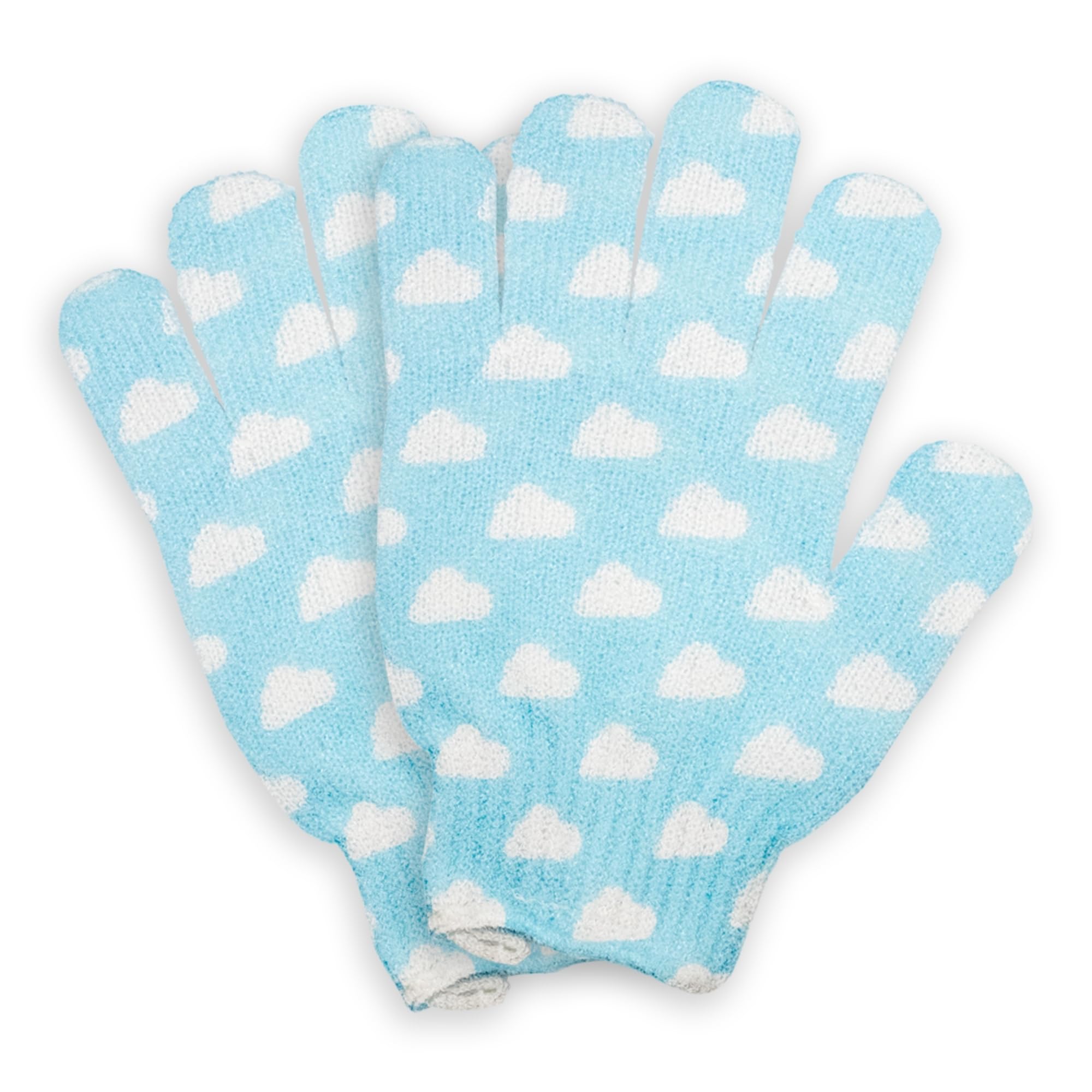 dearcloud Bath & Shower Exfoliating Spa Gloves – Reusable Exfoliating Body Scrubber & Gentle Exfoliating Glove Set for Smooth Skin (Blue Clouds)