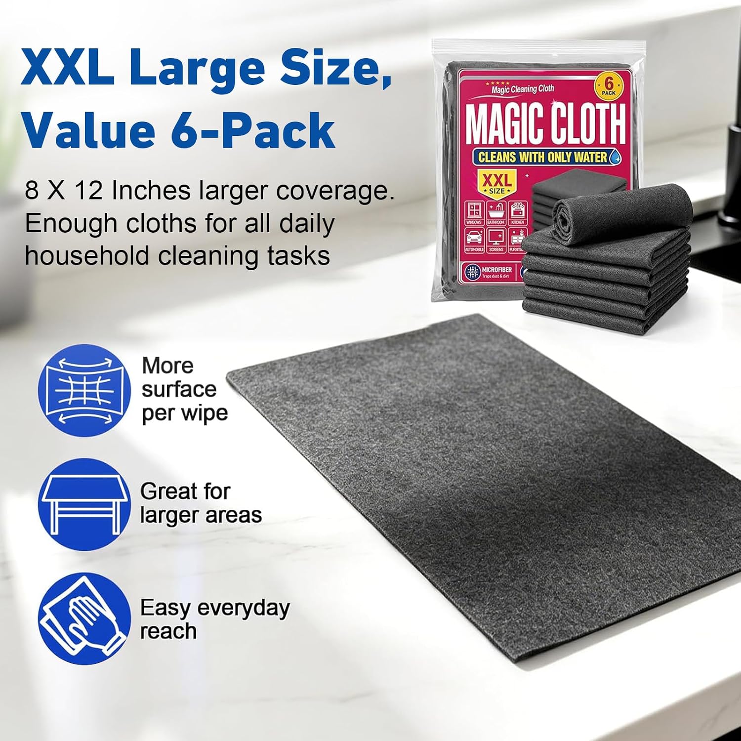 Magic Cleaning Cloth 12‑Pack, Lint-Free Streak-Free Microfiber Towels