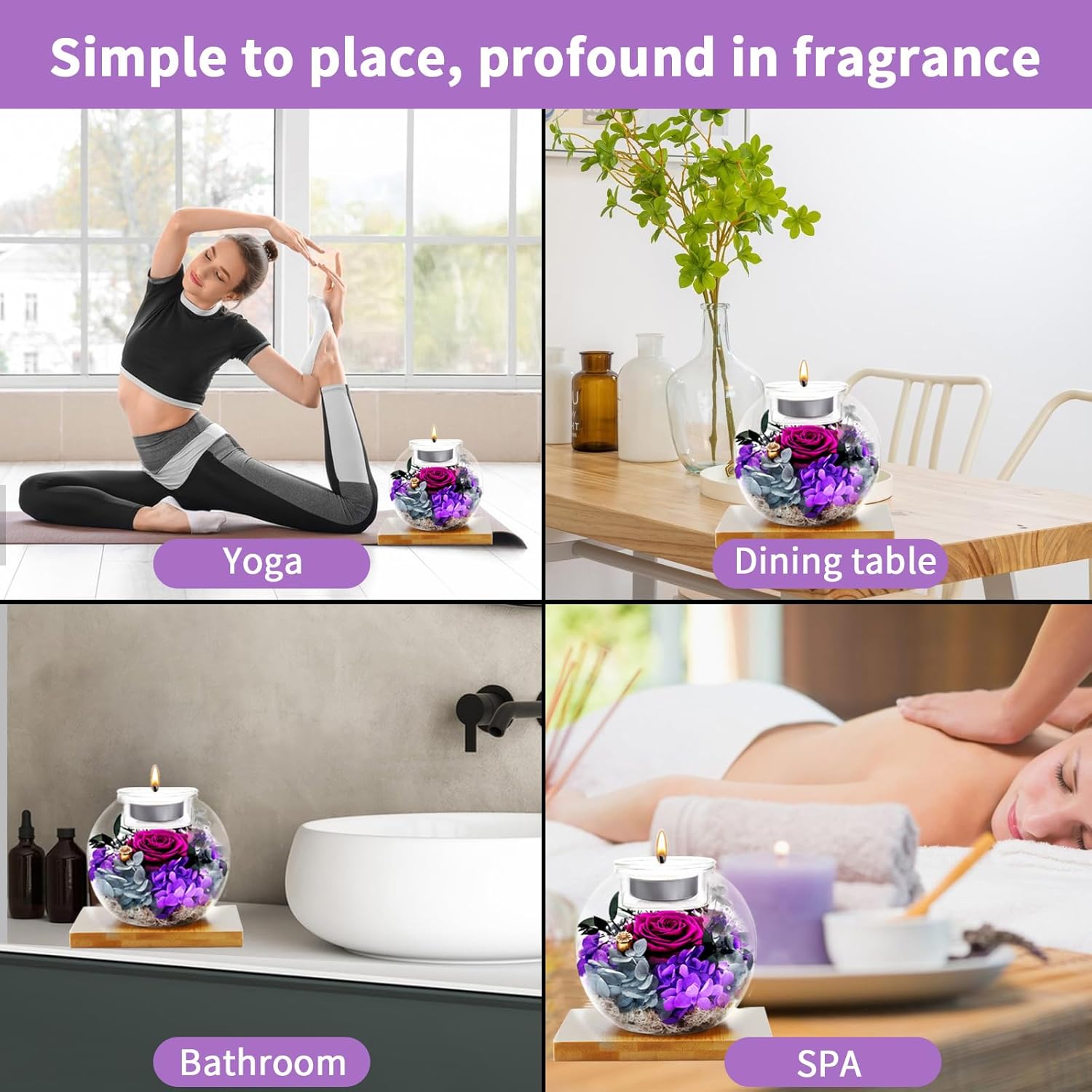 Mothers Day Flowers Roses Gifts for Her, Flowers for Delivery, Preserved Flower in Glass Dome with Scented Candle Gift for Women Wife Girlfriend on Christmas Valentines Day Birthday (Purple)