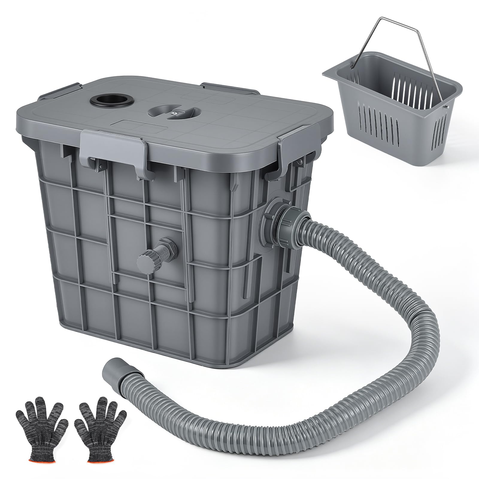Separatore Olio, Separatore Grasso 15L Acqua Olio Cucina per Ristorazione Commerciale con 1 Ingresso Superiore Deflettori Rimovibili in PP per Separare l'Olio esausto per Cucine Ristoranti 36x26x30cm