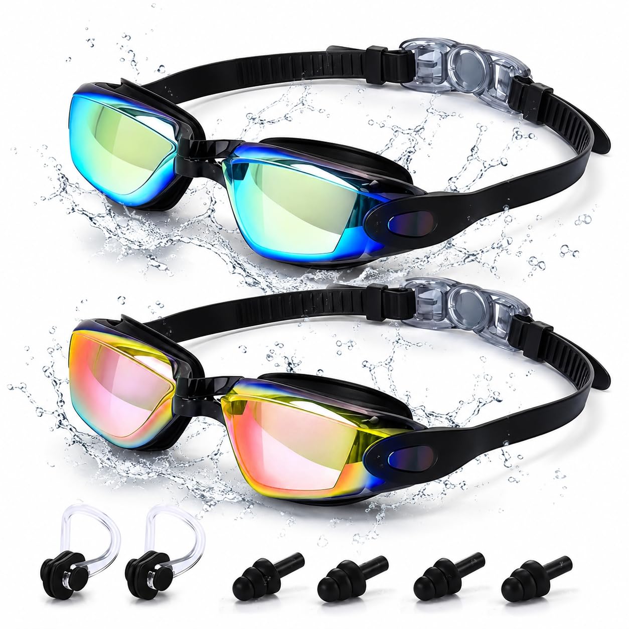 Pluc Swimming Goggles Adult, 2PCS Anti Fog Water Goggles for Pool Training