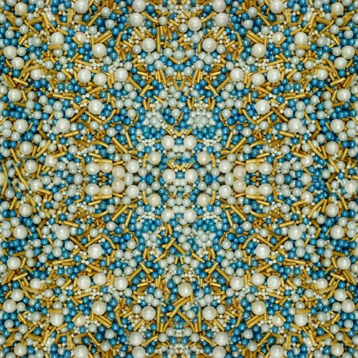 Confect Blue & Gold Pearl Cake Sprinkles Mix with White Pearls – Decorative Edible Topping for Cakes, Cupcakes & Desserts | Vegan, Gluten-Free,