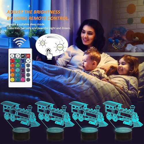 Miniatura 3 de FULLOSUN Luz nocturna de tren, lámpara de ilusión 3D para niños, 16 colores cambiantes con función de atenuación de control remoto, regalos