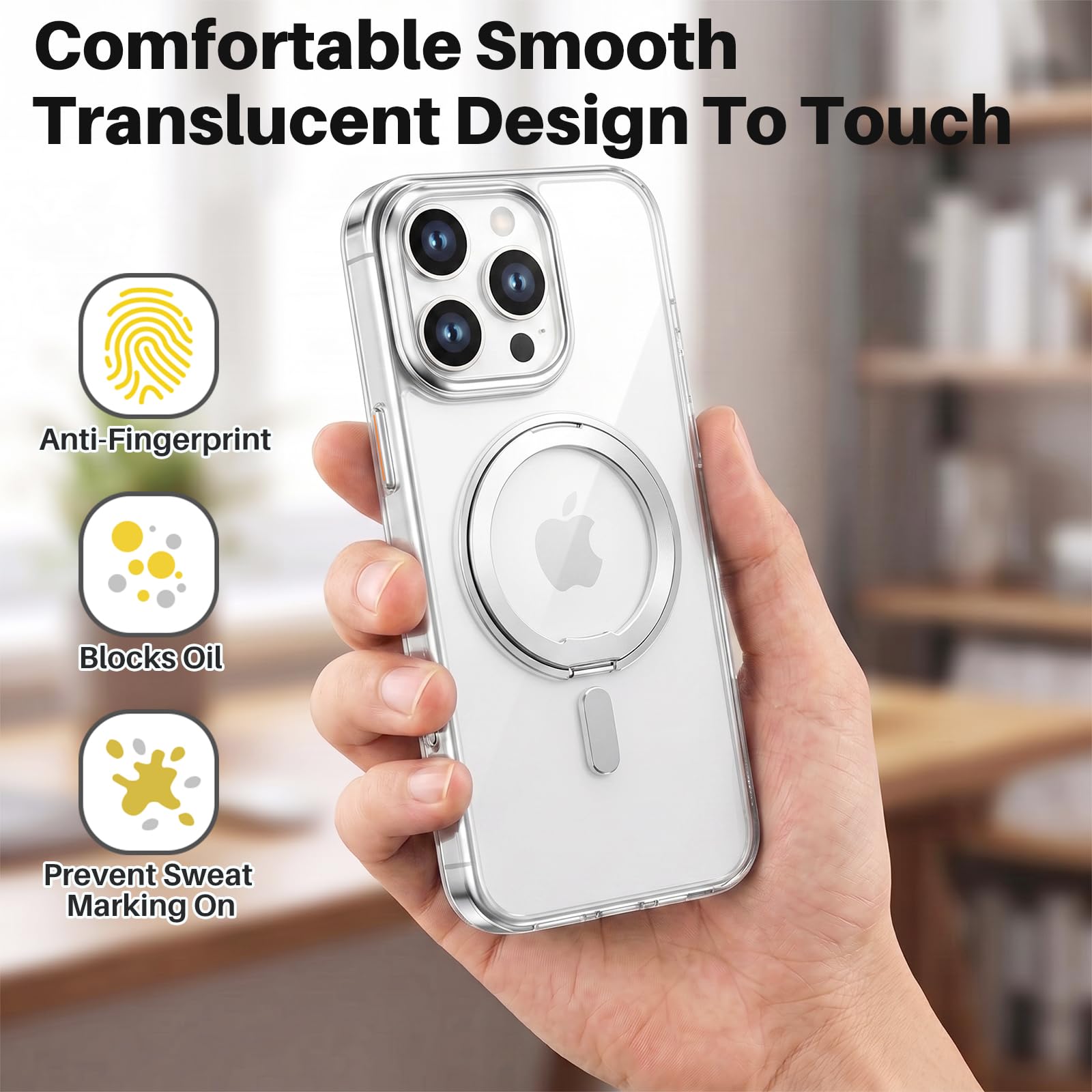 Custodia per telefono compatibile con iPhone 15 Pro con supporto ad | Cavalletto magnetico compatibile con Magsafe, protezione militare contro le cadute, cover sottile in TPU traslucido