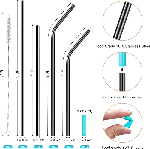 Miniatura 4 de Popote de metal (16 unidades) Negro -,Arco iris,Oro Rosa,plateado